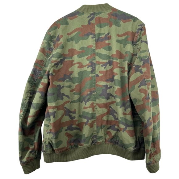 Gap Mens Jacket Sz L Camo Bomber Army Green Pockets 100% Cotton Full Zip Casual - Picture 2 of 13